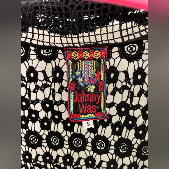 Johnny Was Black Floral Crochet Open Knit Duster Cardigan sz S - Picture 4 of 6